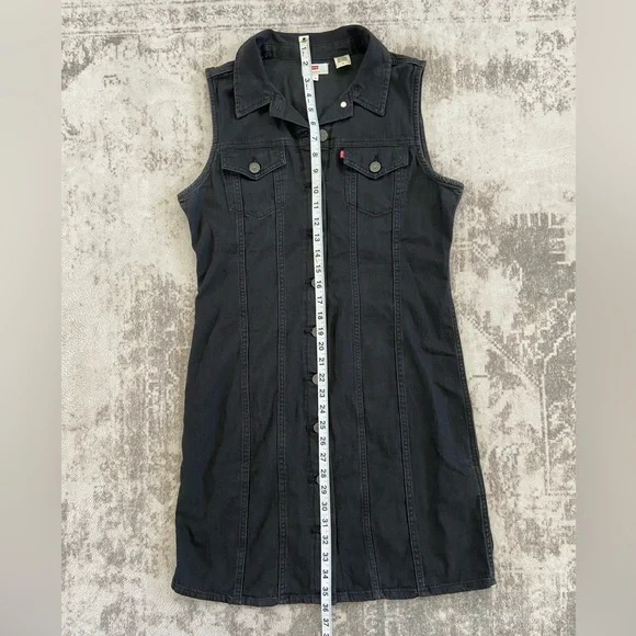 LEVI'S “Aubrey” Black Denim Sleeveless Button Front Short Dress Women’s Size M - Picture 12 of 12
